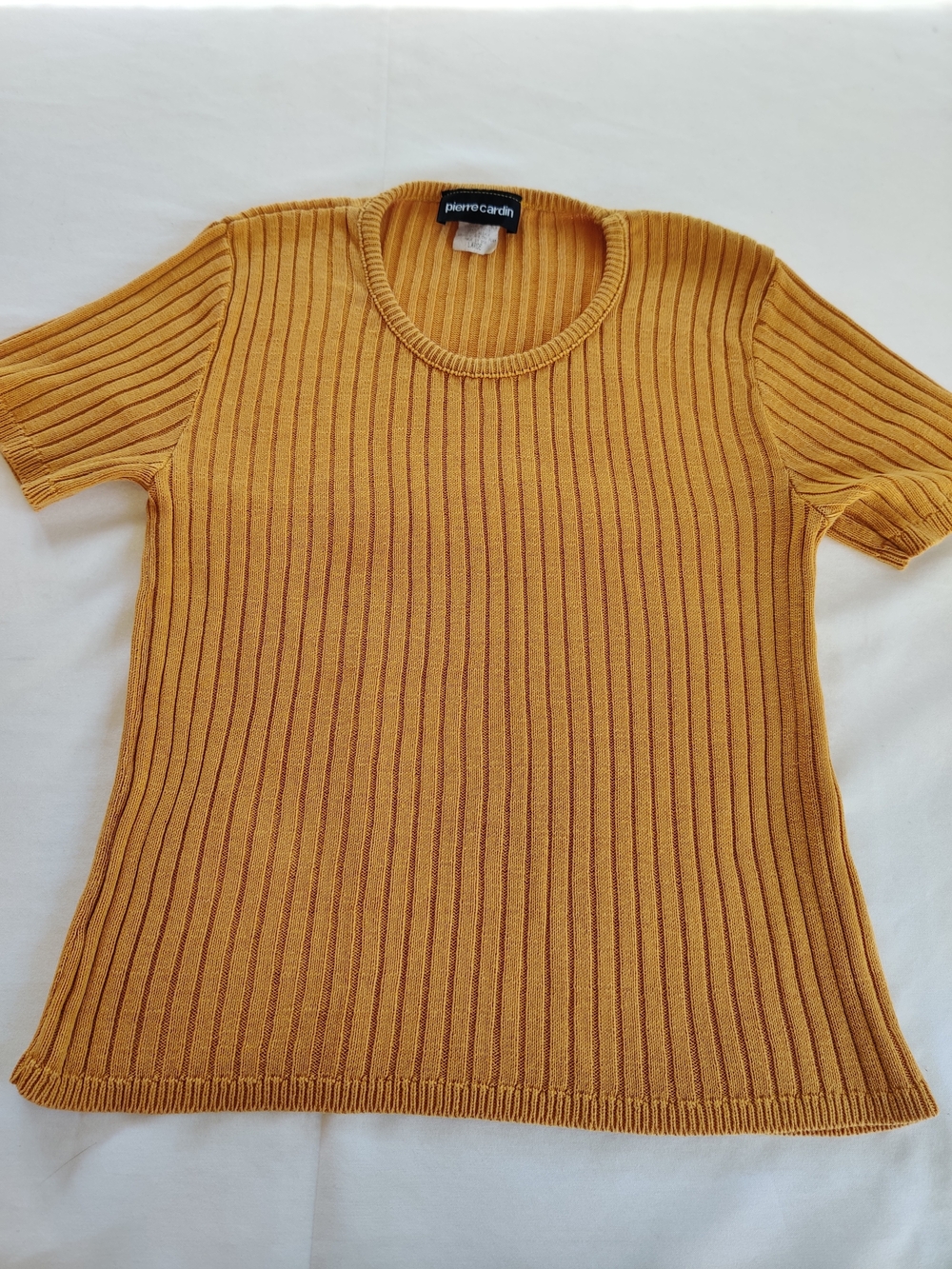 Pierre Cardin Women's Ribbed Short-Sleeve Sweater in Mustard